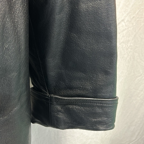 Veranesi Leather Double Breasted Quilted Lining Heavy Winter Black Coat - Picture 7 of 11